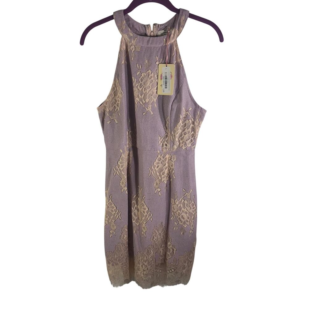 Entro Lavender Lace Halter Sheath Dress Small NWT Cocktail Wedding Guest Midi